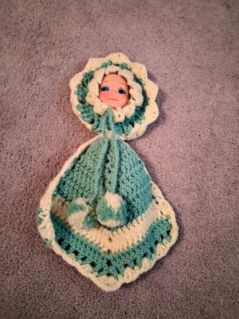 Handmade Crochet Doll Green & Cream